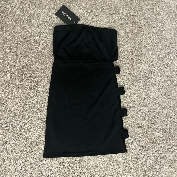 PrettyLittleThing | Dresses | Pretty Little Thing Black Bandeau Strappy  Side Bodycon Mini Dress Nwt | Poshmark